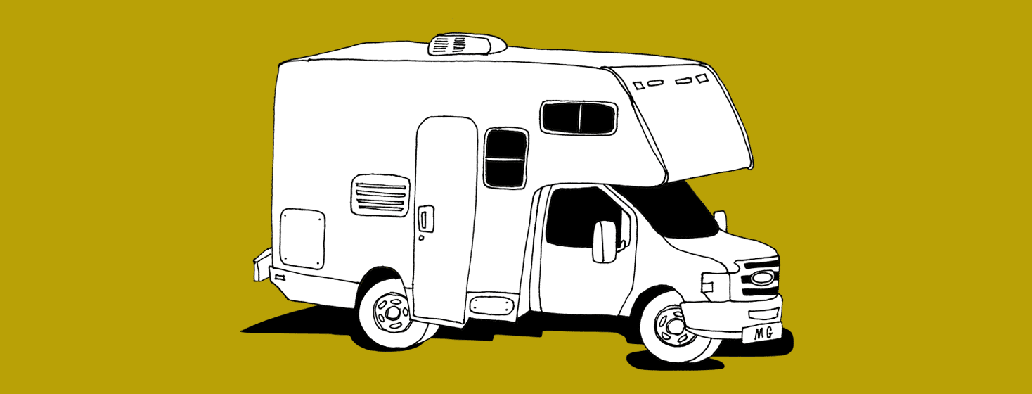an animated camper on a myasthenia gravis road trip experience